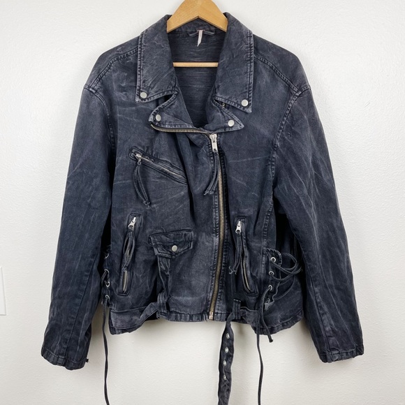 Free People Jackets & Blazers - Free People Denim Oversized Motorcycle Jacket